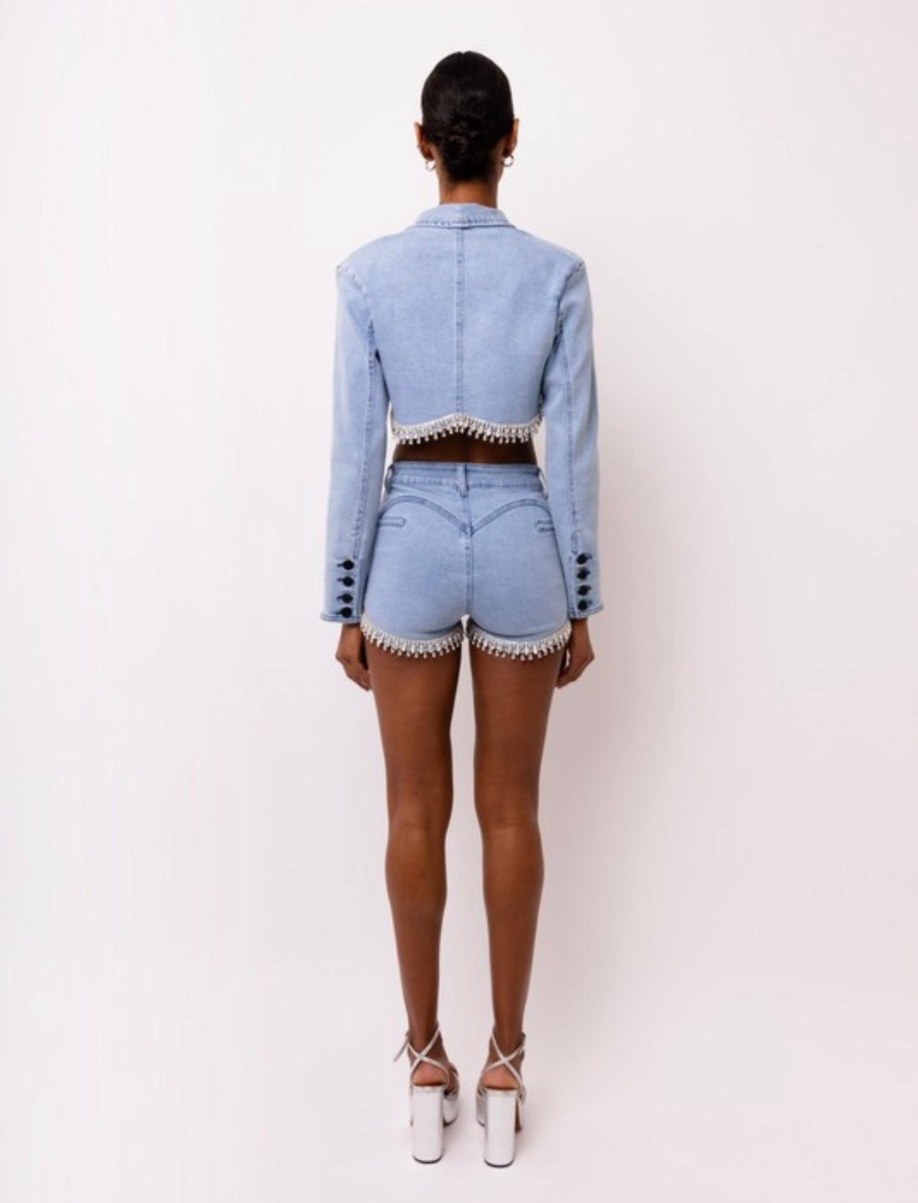 Rhinestone Denim Short Set
